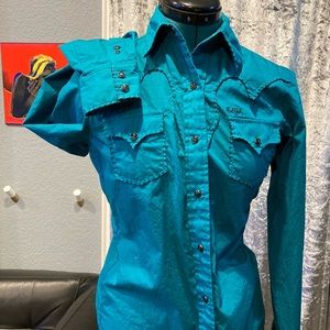 Cruel Girl western teal snap button up shirt